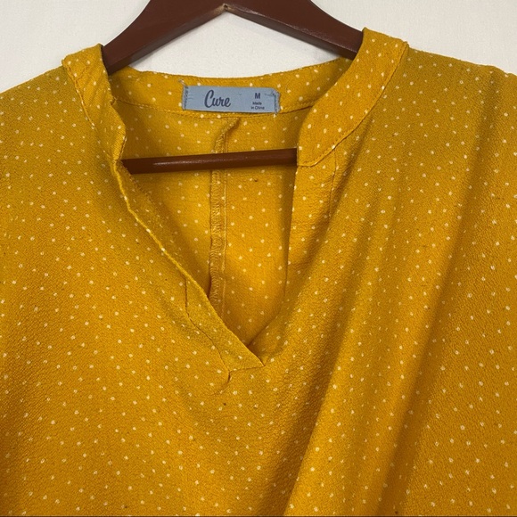 CURE Mustard Yellow White Polka Dot Retro Blouse Gathered Waist Size Medium - Picture 2 of 8